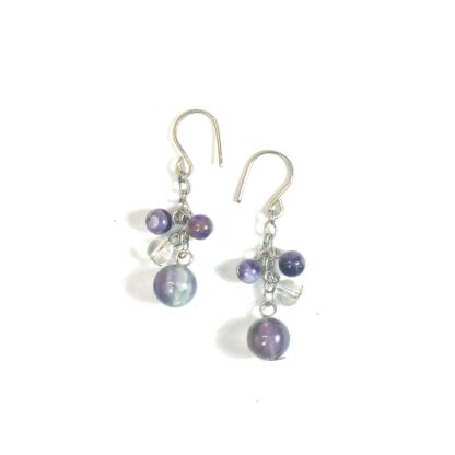 Pendientes hechos a mano de bisuteria fina con esferas de cuarzo morado-joyas de amatista- Onice joyas